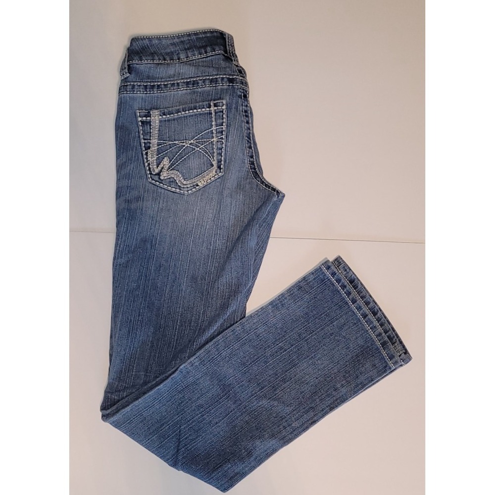Warehouse One Mid Rise Relaxed Straight Women's Blue Stretch Denim Jeans Size 27